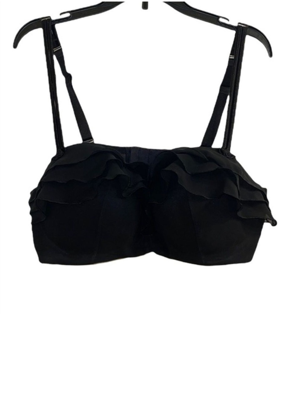 Cacique Black Sheer Tier Ruffle Balconette Bra Size 40D